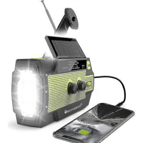 Radio d'urgence solaire, radio météo à manivelle avec lampe de lecture, chargeur de téléphone portable (1/5)
