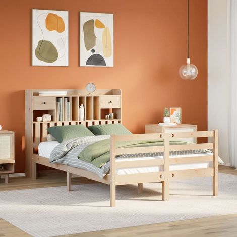 Bookcase Bed without Mattress 135x190 cm Doouble Solid Wood Pine vidaXL (1/5)