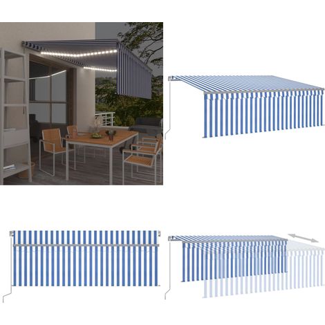 Markise Manuell Einziehbar mit Rollo LED 4x3m Blau und Weiß - Ausziehbare Markise - Sonnenschutz - Gartendekoration - Terrassenüberdachung - Balkonmarkise - Home & Living (1/5)