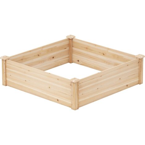 Fioriera quadrata 102 x 102 x 30 cm con base aperta e robusta struttura in legno naturale 200012187