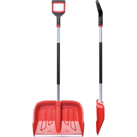 Pala quitanieves de plástico con borde de aluminio, mango ergonómico, color rojo, ancho 50 cm, alto 132 cm