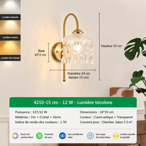Applique murale rétro cristal modèle 15 cm 12W haricot magique variation 3 couleurs spectre complet tactile 800 g – Livraison gratuite (1/5)