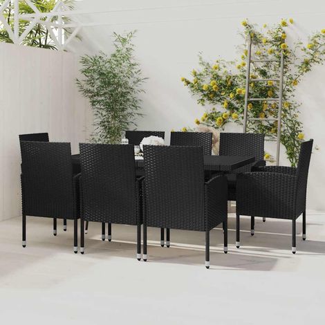 Ensemble Table et Chaise de Jardin 9 pcs - Ensemble de salle à manger de jardin Résine tressée Noir BV163384 - BonneVie (1/5)