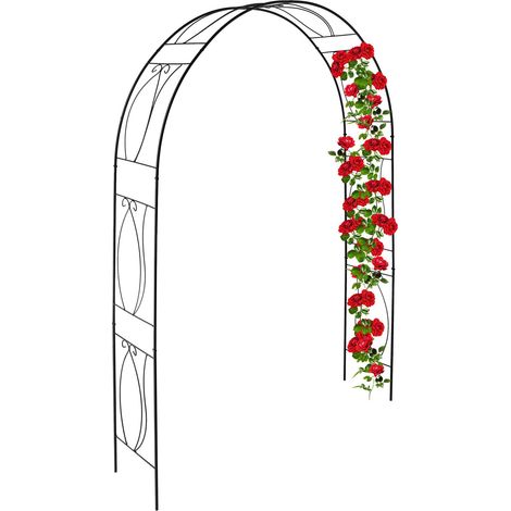 Relaxdays Metal Rose Arch, Garden Arbour, HxWxD: 233 x 172 x 35 cm, Vintage Style, Climbing Support for Plants, Black