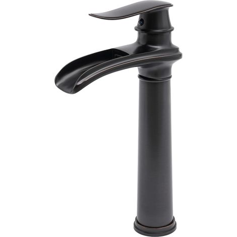 Schwarze Badarmatur, Einhebelmischer mit hohem Wasserfallanschluss und einstellbarer Warm- und Kaltwasserfunktion, Waschtischarmatur