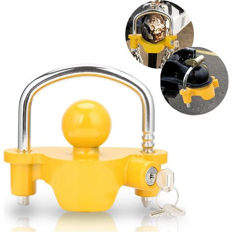 1 Cadenas antivol pour attelage de remorque, anneau en acier, Ø 150 mm, jaune, compatible boule 50 mm (1/5)