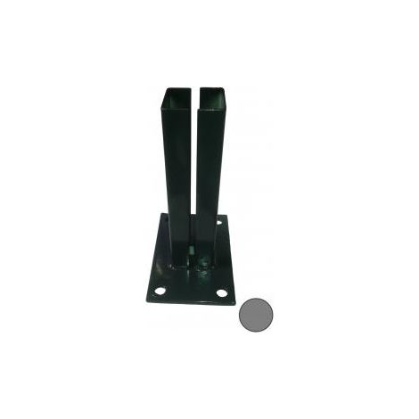 Platine grise pour poteaux carrés de portillon barreaudé – Acier thermolaqué – Dimensions 10 x 15 cm – Fixation sur muret ou dalle en béton – Filiac