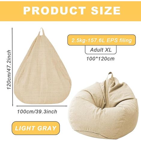 Bean Bag Kids Adults, Chair Cover Without Filling Zipper, Bedroom, Office, Living Room, Patio (1/3)
