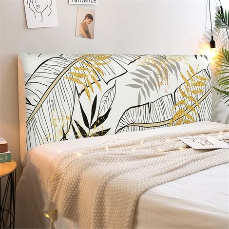 CCYKXA Universal Style Stretchable Headboard Cover, Dustproof Headboard Protector for Single, Double, and King Size Beds (160cm, Gold Leaf)