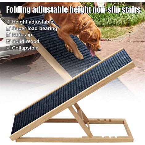 Wooden Dog Pet Car Ramp Ladder Folds Flat Adjustable Height for Car Bed Sofa SUV (1/5)