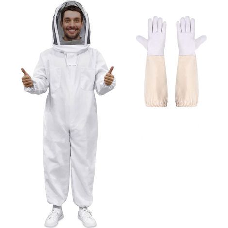 Combinaison Apiculteur en Tissu Épais et Coton de haute qualité, Fermeture Éclair robuste, Gants en Cuir, Capuche Amovible XL (1/5)