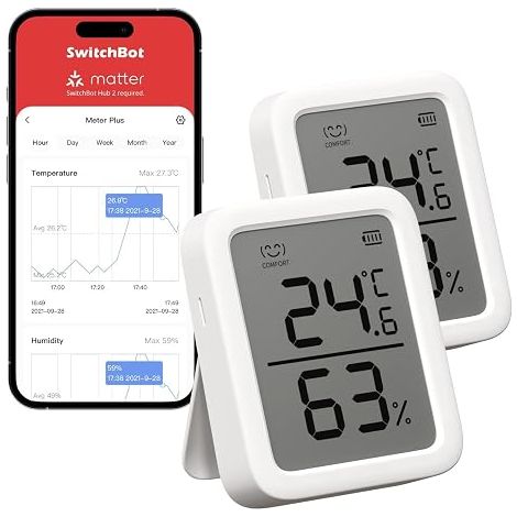 Thermomètre Intérieur Intelligent avec Puce Suisse, Capteur de Température Contrôlé par Application, Thermomètre Connecté Bluetooth, Hub Requis pour WiFi (1/5)