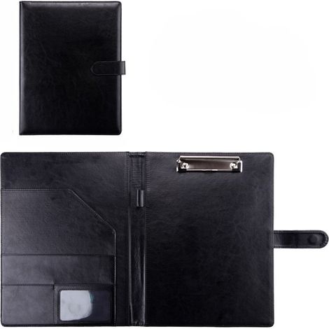 1 Porte-bloc professionnel avec presse-papiers, classeur en similicuir, porte-bloc-notes A4/Lettre, CV, bloc-notes, organisateur idéal pour les réunions professionnelles, noir (1/5)