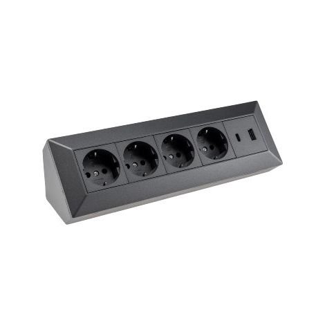 4-fach Steckdosenblock USB-A+C anthraz 250V 16A Aufbaumontage