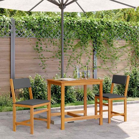 Ensemble bistrot de balcon 3 pièces en bois d’acacia massif avec coussins gris foncé - PANGIVO (1/5)