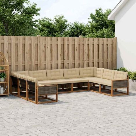 vidaXL Outdoor-Sofagarnitur mit Kissen 9 pcs Natur und Beige (1/5)