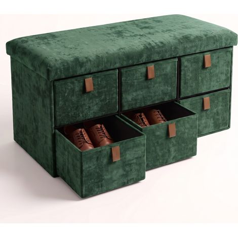 CASABEL Banc de Rangement Chaussures Pliable Velours avec 6 (1/5)