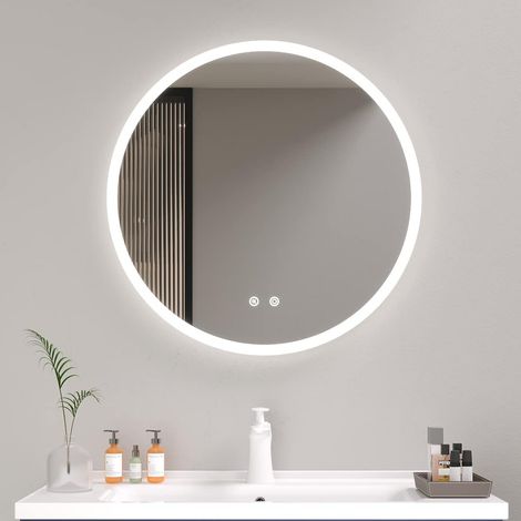 Miroir Rond LED 50cm Salle Bain, Antibuée Réglable et Éclairé (1/5)