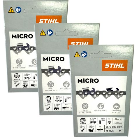 Stihl 3x 1/4" Picco Micro 3 (PM3) cadena de sierra 30 cm 1/4" P 1.1 mm 65 TG 3 piezas ( 3x 36700000065 ) (1/4)