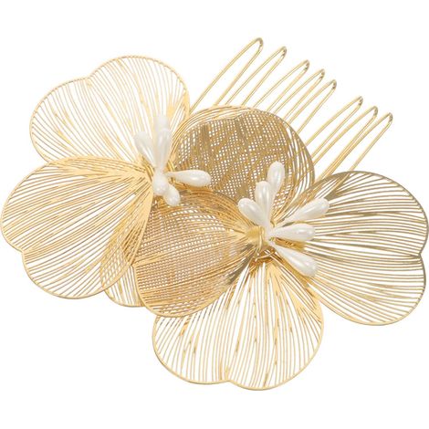 Peigne Cheveux - Fleur Dorée Avec Cristaux - Accessoire Mariage Vintage Pour Coiffure Soirée Événement Spécial - 1 Pièce