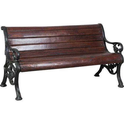 Außenbank 145x65x77 cm Gusseisen- und Holzbank Gartenbank Eingangsbank Armlehnen Bank Rustikaler Stil Innensofa 2-Sitzer-Stuhl