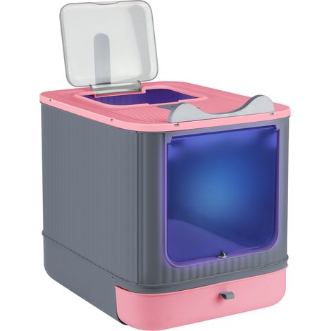 Hofuton Bac à litière pour chat avec stérilisation UV rose