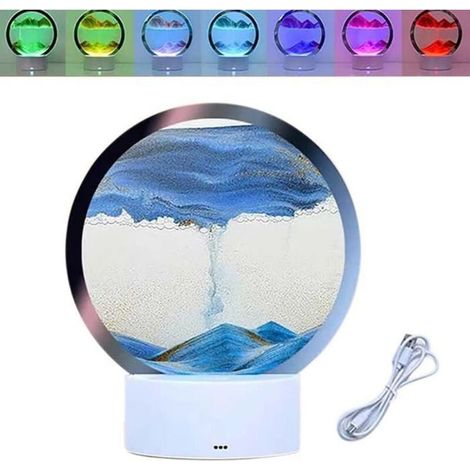 Lampe de Table de sablier 3D mouvant Peinture au sable 3D LED 7 couleurs, verre rond, sablier, veilleuse, décor de salon et chambre (1/4)
