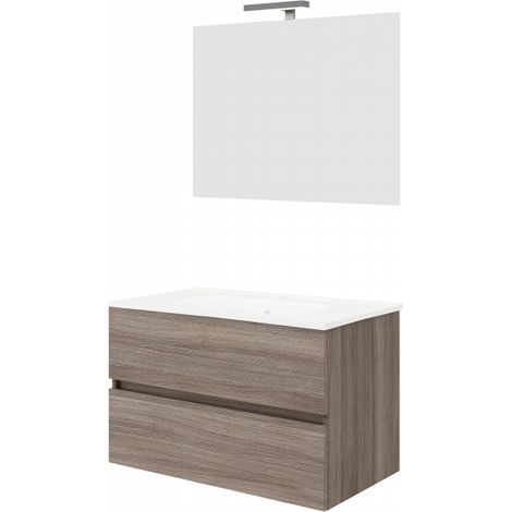 Hängender Badezimmerschrank 80 cm  aus geräuchertem Eichenholz mit Waschbecken und Spiegel – Empoli - mit spiegel und LED Lampe