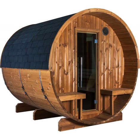 Sentiotec Kaski 240 Panorama Canopy Fasssauna Außensauna aus Thermo-Kiefer Ø 220 x 240 cm