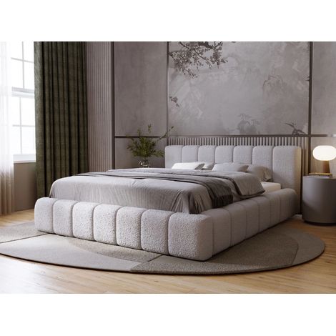 Lit rembourré avec rangement 160x200 bouclé gris Orio (1/5)
