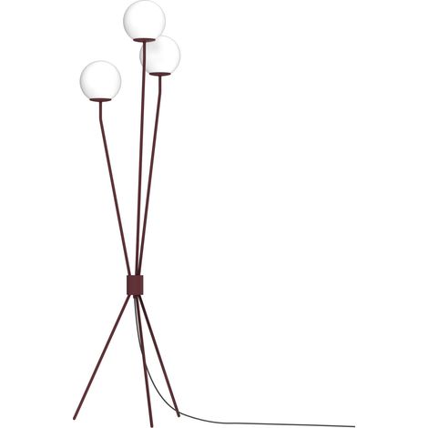 Lampadaire design bordeaux avec 3 globes blancs E27 15W Trefot Luminex