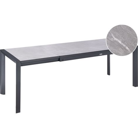 Extending Garden Dining Table Grey HPL Top Aluminium Frame 160/220 x 90 cm UV Water Rust Resistant Outdoor Patio Modern Style BINASCO (1/5)