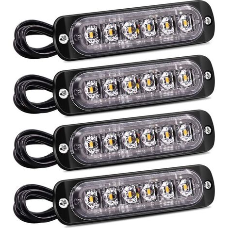 Set di 4 luci di posizione laterali stroboscopiche a 6 LED - Barra luminosa gialla di segnalazione di emergenza - Indicatore di malfunzionamento - Luci lampeggianti di emergenza universali impermeabil