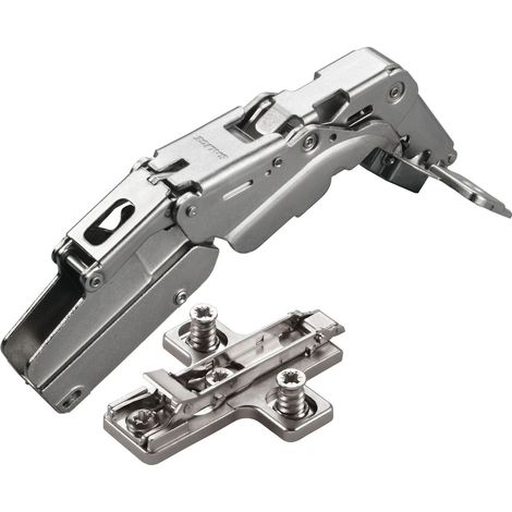 2 x Salice Topfband 155° Serie 200 Bohrbild T45 Innenanschlag inkl. Kreuz-Montageplatte Höhe 3 mm mit vormontierten Euroschrauben und Exzenterverstellung Topfscharnier von SOTECH (1/4)