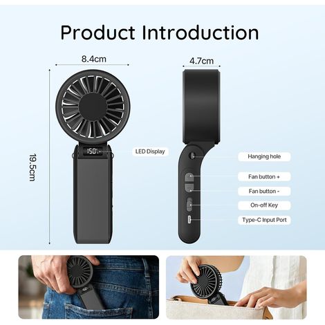 Ventilatore Portatile USB Ricaricabile 3000mAh, 150 Velocità, Display LED, Design Elegante in Plastica ABS, Testa Inclinabile 102°, Silenzioso per Ufficio e Viaggio (1/4)