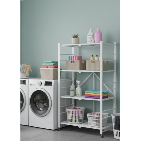 Estantería Soprana, Ruedas, 4 Estantes, Soporta 40 kg, 71x38x121h cm Blanco (1/5)