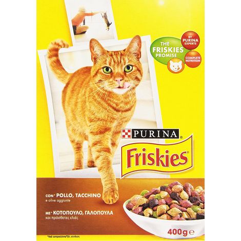 Friskies alimento completo per gatti adulti con pollo tacchino e olive aggiunte confezione in scatola da 400 grammi (1/3)