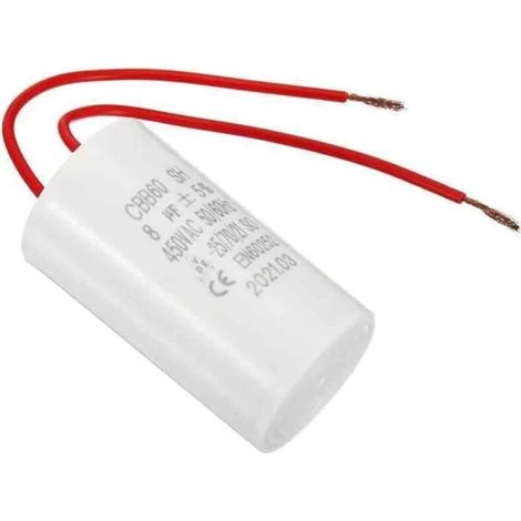 Condensateur CBB60 8uF 450V AC 2 fils 12cm 50-60Hz Film polypropylène Plastique pour Pompe à eau Blanc 1Pcs (1/4)