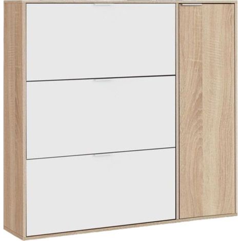 Home Heavenly® - Zapatero 4 puertas KLAUS. Mueble zapatero apto para 30 pares de zapatos. 106x115x22 cm.  Color: Roble-Blanco (1/5)