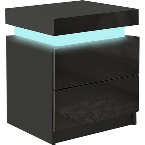 Clipop – Table de chevet moderne avec 2 tiroirs – Éclairage LED 16 couleurs – Dimensions 45x35x52 cm – Panneaux E1 haute qualité (1/5)