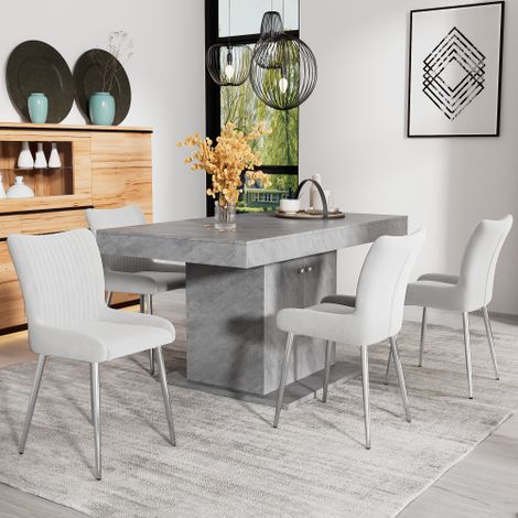 Chaises de salle à manger en velours (lot de 4) — Style luxueux  adaptées aux salons, chambres ou espaces détente  dotées de quatre pieds en métal argenté et d'un soutien lombaire  Couleur : Gris. (1/5)