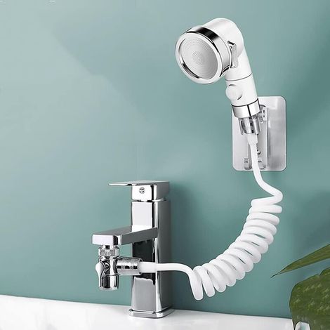 Ensemble de Pommeau de Douche Externe pour Lavabo,Pommeau de Douche à Tube Télescopique de 1.5m Avec Trois Modes,pour se Laver les Cheveux ou Nettoyer L'évier Nettoyer les Toilettes (sans robinet)-Fei