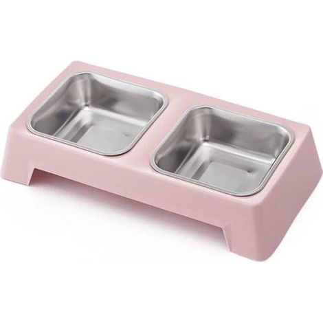 Gamelle pour chien - Accessoires pour animaux - Double gamelle - Rose - Carrée - Intérieure (1/4)
