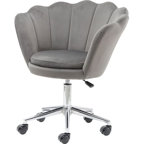 Fauteuil Rembourré avec Roues Argentées en Velours, Chaise de Bureau à roulettes, Fauteuil de Bureau Réglable, raffiné et Confortable, Gris, 69x71x84 cm (1/5)