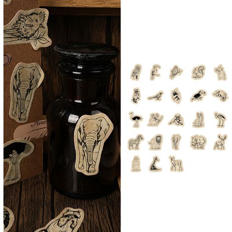 46 autocollants vintage d'animaux de la jungle et du zoo pour scrapbooking et carnets (série Jungle) (1/5)
