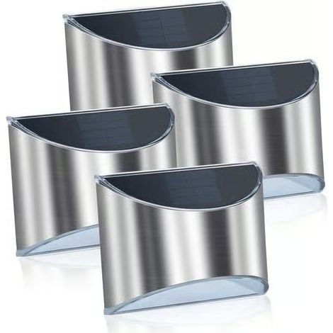 Lampes solaires pour usage extérieur, lumière murale solaire LED, 4 pièces solaires en acier inoxydable (1/5)