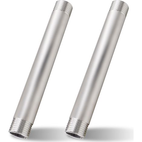 Lot de 2 rallonges de robinet en acier inoxydable 1/2" x 200 mm DN15 (1/5)