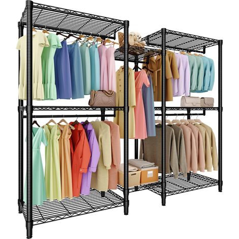 Portant à vêtements métallique noir – Capacité 850 kg – 5 tringles & 8 étagères réglables – Dressing sur pied robuste – Pour chambre/entrée – 3 combinaisons (3x2x3 étages) (1/5)