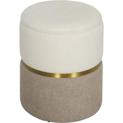 Pouf de rangement avec couvercle, anneau métallique, design bicolore, 36 x 36 x 44 cm, blanc crème (1/5)