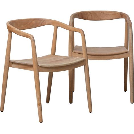 Made In Meubles – Chaise en teck brut – Lot de 2 – Dossier arrondi et suspendu – Dimensions 75x54x56 cm – Pour intérieur et extérieur (1/5)